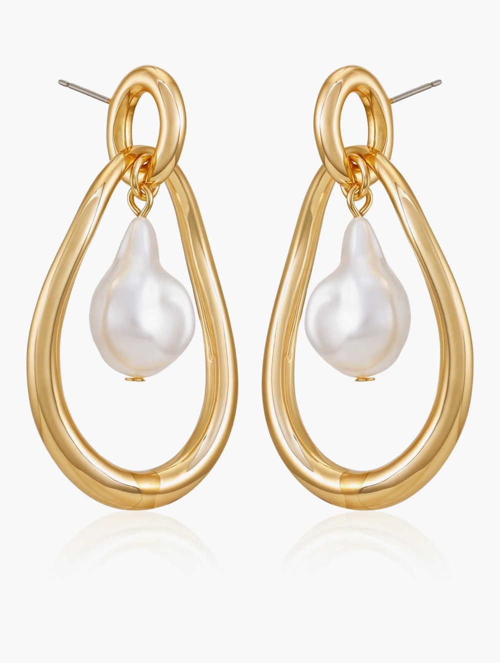Vince Camuto Gold Teardrop Earrings with White Baroque faux Pearls